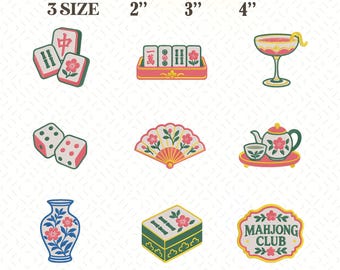 Mahjong Embroidery Design Bundle, Mahjong Club & Game Night Mini Icons, Mahjong Tiles Dice, Machine Embroidery Files, instant download