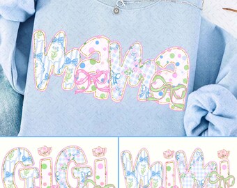 Preppy Floral Mama Mimi Gigi Bundle Png, Grandmillennial Floral Png, Kokarda Kokietka, Mama Floral Png, Mama z imieniem dla dzieci, Striped Mama Png