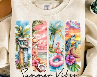 Summer Vibes PNG, Retro Summer Png, Beach Scene Sublimation PNG, Summer Sublimation Designs, Summer Shirt Png, Brushstroke Summer Png