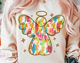 Colorful Glitter Christmas Angel Png, Brushstroke Christmas Png, Glitter Christmas Png, Merry Christmas Png, Tis the Season, Pink Christmas