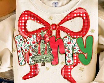 Coquette Merry Bow Png, Christmas Girly Png, Retro Xmas Coquette Bow Png, Floral Preppy Christmas Tree Png, Faux Glitter Snowflake Png