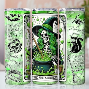 Sarcastische heks tarotkaarten 20oz magere beker wrap heksachtige esthetische beker skelet horror sublimatie Halloween beker digitaal