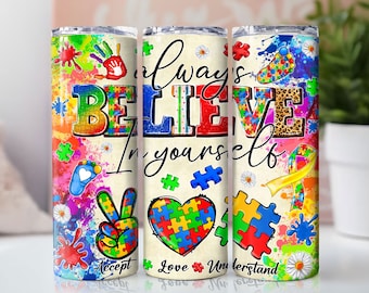 Autism Awareness Tumbler Wrap, 20 oz Skinny Sublimation Tumbler Design, Autism Sublimation Design, Affirmation Tumbler Png Wrap Download