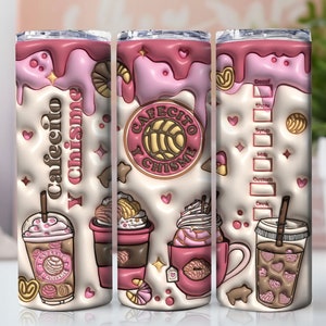 3D Cafecito y Chisme Inflated Tumbler Wrap, 3D Pan Dulce Tumbler, Mexican Gifts, Puffy Coffee Tumbler, Conchas Mexicanas, Digital Download