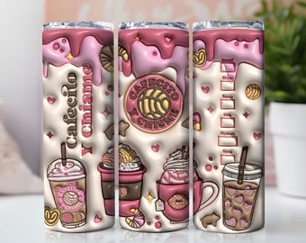 3D Cafecito y Chisme Inflated Tumbler Wrap, 3D Pan Dulce Tumbler, Mexican Gifts, Puffy Coffee Tumbler, Conchas Mexicanas, Digital Download