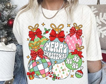 Retro Christmas Ornaments Png, Christmas Coquette Bow Png, Merry Christmas Png, Ho Ho Ho Png, Snowman Png, Christmas Tree Png Sublimation