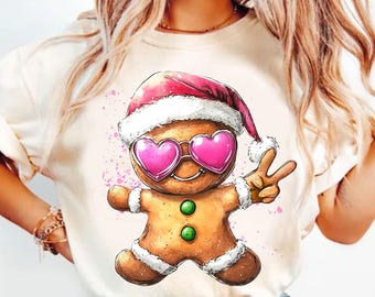 Retro Gingerbread Pink Christmas blowing bubble png Christmas Sublimation Digital Design Download,Vintage Christmas Png Santa Sunglasses