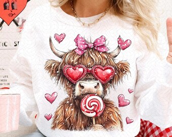 Vache Highland png, Coquette de la Saint-Valentin Png, Saint-Valentin, Saint-Valentin rétro Png, Saint-Valentin coeur Png, Amour Png, Sublimation Designs