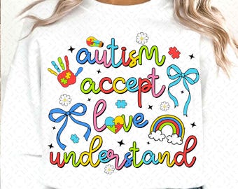 Autism accept love understand png, Autism Coquette Bow png, Autism png, autism Awareness png, brushstroke autism png, Retro Autism png