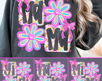 Blommigt mamma png-paket, matchande mamma mini png, mamma klotter png, mamma png, preppy mamma png, present till mamma, mors dag png, retro blommig png