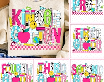 Pacchetto Ritorno a Scuola Png, Insegnante Coquette Primo Giorno di Scuola Png, Scuola Materna 1a/2a/3a Elementare, Design Preppy per Prima/Seconda/Terza Elementare