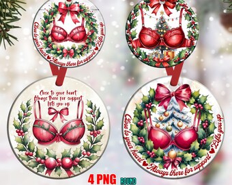 Um bom amigo é como um sutiã Enfeite de Natal redondo, Presente de Natal engraçado, Enfeite de Natal PNG, Feriado PNG, Download digital