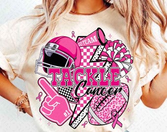 Tackle Cancer Png, Pink Football Cheer Sublimation, Breast Cancer Awareness Png, Football Breast Cancer PNG, Pink Coquette Ribbon Png