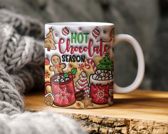 3D Hot Chocolate Season Inflated Mug Wrap, Candy Cane Puff, Sweet