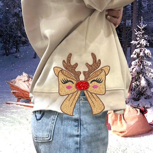 Side Bow Applique Sweatshirt Embroidery Design, Christmas Reindeer Bow, Christmas Embroidery Design, Instant Download, Bow Applique Design
