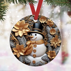 3D Gold Snowman Christmas Ornament Sublimation Designs Christmas Round ...