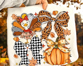 Gobble Thankful Coquette PNG, Cute Thanksgiving Turkey PNG, Kid Toddler Fall Shirt Design, Trendy Thankful Autumn Sublimation File
