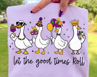 Gráfico de sublimación de estilo coqueto de ganso tonto de Mardi Gras PNG para camisetas de celebración del Martes de Carnaval y diseño de ropa de desfile