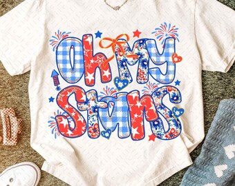 Preppy America Oh My Stars Coquette PNG, Retro 4th of July Png, Girly USA Png, Flowers Memorial Day Png, Patriotic Png, independence day Png
