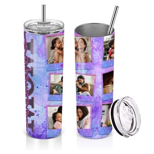 Mom Photo Tumbler wrap for 20 oz skinny tumblers. Sublimation PNG file with 'I Love You Mum' message and personalized photos. High-quality, vibrant design. Perfect for Mother's Day gifts. Digital download file