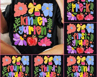 Boho Back to School Bundle PNG, Coquette Teacher First Day of School Shirt Design, Girly Floral Sublimation, Pre-k 1st/2nd/3rd/4th Grade