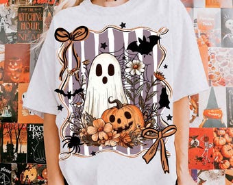 Preppy Floral Ghost Png, Retro Halloween png, Spooky Season Png, Pumpkins Png,Leaves Png, Autumn Png, Halloween Shirt Design, Halloween Png