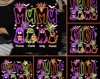 Neon Preppy Halloween Mama Png Bundle, Halloween Mom Nana Gigi Png, Halloween Bundle Png, Boo Ghost Shirt Sublimation, Family Halloween Png