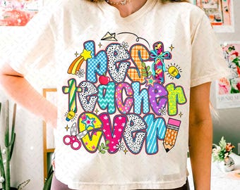 Preppy Best Teacher Ever PNG, Teach Love Inspire PNG, Teacher Shirt Design, First Day School Png, Back to School Png, Retro Teacher Png