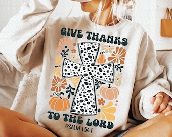 Give Thanks To The Lord Png, Fall Pumpkin PNG, Thanksgiving Png, Bible Verse Png, Boho Floral Christian Png, Jesus Cross,Dalmatian Dots