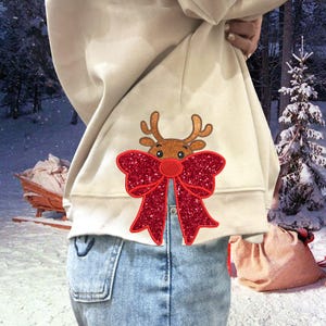 Side Bow Applique Sweatshirt Embroidery Design, Christmas Reindeer Bow, Christmas Embroidery Design, Instant Download, Bow Applique Design