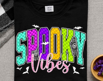 Retro Halloween Spooky vibes Neon Checkered Png, Retro Halloween Spooky Coquette Png, Halloween png, Spooky png, Halloween Girly png
