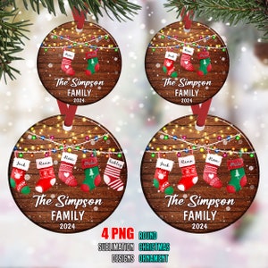 Family Christmas Ornament PNG, Personalized Family and Pet Stocking Ornament, Christmas Lights Ornament Add Your Name,Christmas 2024