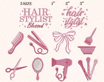 Hair Stylist Icon Bundle Embroidery Design | 11 Mini Salon Tools Pes Dst Jef Vp3 | Instant Download