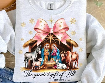 Greatest Gift of all PNG Bow Nativity Coquette Christmas Sublimation PNG Design Hand Drawn Manger PNG Bow Manger png Christmas Bow