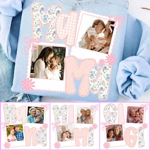 Custom Mama Kids Photo Png, Mothers Day Png, Add Photos, Nana Mimi Gigi Pink Floral Coquette Bow, Grandmillennial, Hand drawn, Gift For Mom