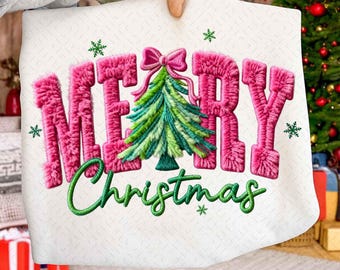 Feliz Natal PNG, Fio Falso PNG, Bordado de Gancho PNG de Natal, Laço de Natal Coquette PNG, Camisa com Bordado Falso PNG, Download Digital