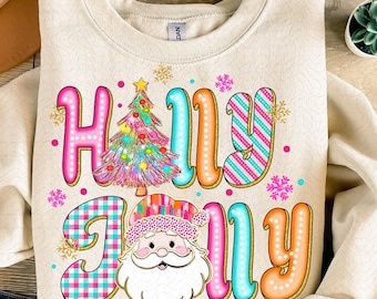 Holly Jolly Png, Girly Pink Christmas Png, Glitter Coquette Christmas Tree Png, Retro Santa Png, Brushstroke, Merry Christmas Png, Xmas