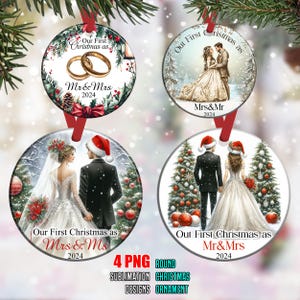 First Christmas Married Ornament Our First Christmas As Mr and Mrs Ornament Christmas Ornament PNG Digital Download Sublimation Design Round