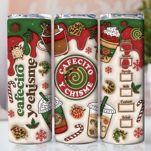 3D Cafecito y Chisme Christmas Conchas Inflated Tumbler Wrap, Concha Lights Christmas Puffy 20oz Tumbler Wrap, Xmas Conchas Mexicanas
