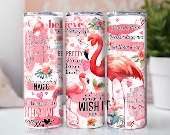 Flamingo positive affirmations 20 oz skinny tumbler png, tumbler wrap png, Flamingo 20 oz tumbler designs, tumbler digital png download