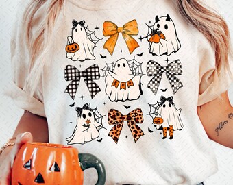 Coquette Halloween Png, Halloween png, Cute Ghost Png, Spooky Season Png, Checkered Leopard Coquette Bow Halloween Png, Girly Coquette Bow