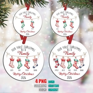 Family Christmas Ornament Editable Canva Template, Christmas Stockings Decoration PNG, Family Christmas Ornament Bundle, Personalized