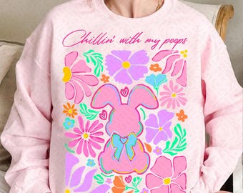 Boho Easter Bunny Png, Chillin’ with my peeps png, Retro Floral Easter Png, Bunny Coquette Png, Happy Easter Png, Coquette Easter Png