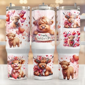 Baby highland cow Valentine 40oz wrap, Sublimation design templates, 40oz png Digital download. Clip art download, 40oz tumbler with handle