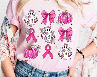 Coquette Pumpkin Breast Cancer Png, Cancro al seno PNG, Consapevolezza del cancro al seno PNG, Cancro al seno di Halloween PNG, Fantasma rosa di Halloween png