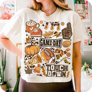 Fall Football Collage Png, Game Day Png Fall Vibes Png, Autumn Png Boho Floral Football Png Touchdown Season Png, Coquette Football Bow Png