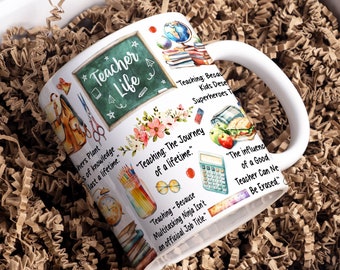 Teacher Life Mug Wrap Sublimation Template, 11oz & 15oz Designs, Cricut Mug Press PNG, Digital Download