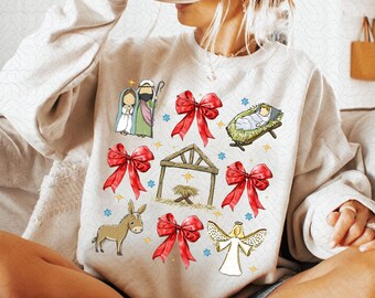 Coquette Jesus Christmas Png, Baby Jesus Png, Christian Christmas Png, Coquette Bow Png, Bible Verse Png, Nativity Scene Png, Oh Holy Night