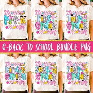 Preppy Back to School Bundle PNG, Coquette Teacher First Day of School Shirt Design, Girly Checkered Sublimation, Pre-k 1st/2nd/3rd Grade