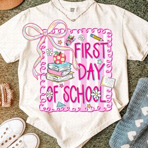 Preppy Back to School PNG, Coquette Teacher First Day of School Png, Retro Pink Girly Student Shirt Design Sublimation Digital Download